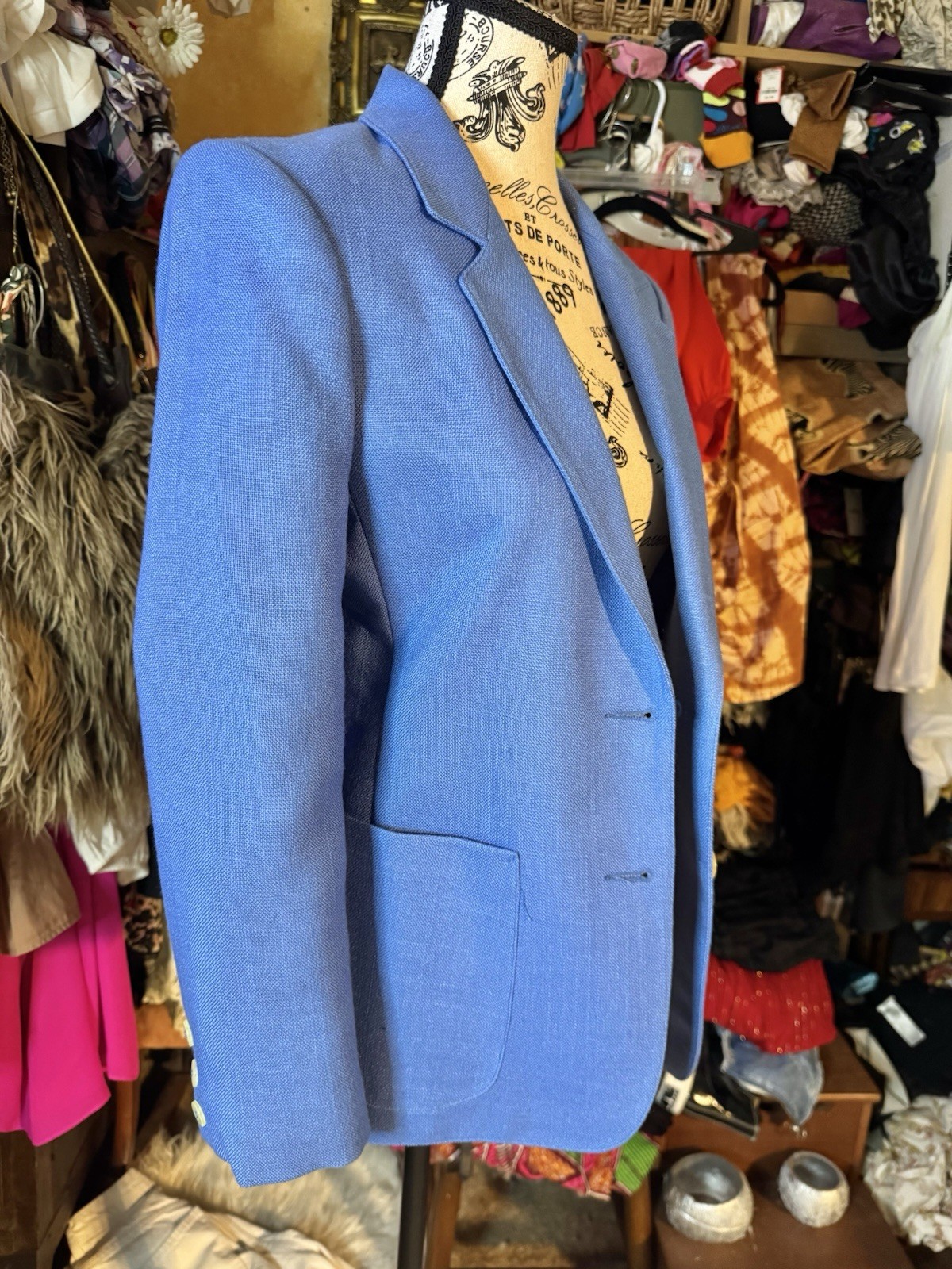Vtg Saville Blue Blazer Jacket Huge Pockets 6 XS 70s 80s Pearl Buttons Fitted