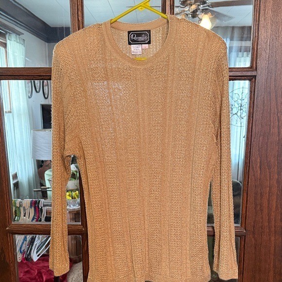 Rochelle California Metallic Knit Top Long Sleeve Pointelle Ribbed Vintage L