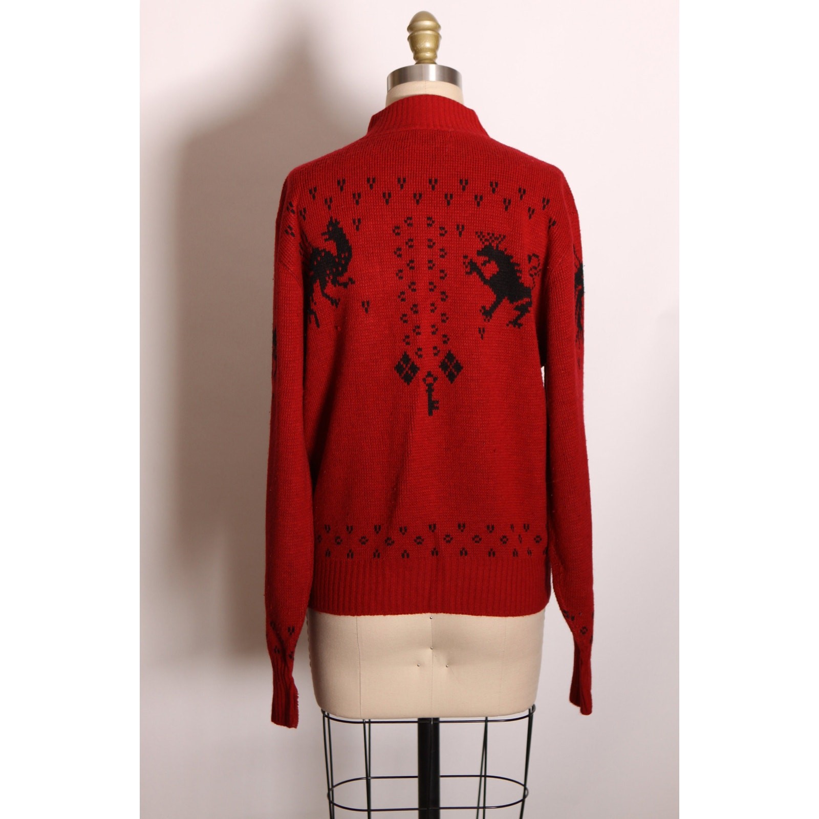 1960s Dark Red Black Novelty Mythical Phoenix Griffith Sweater by Puritan