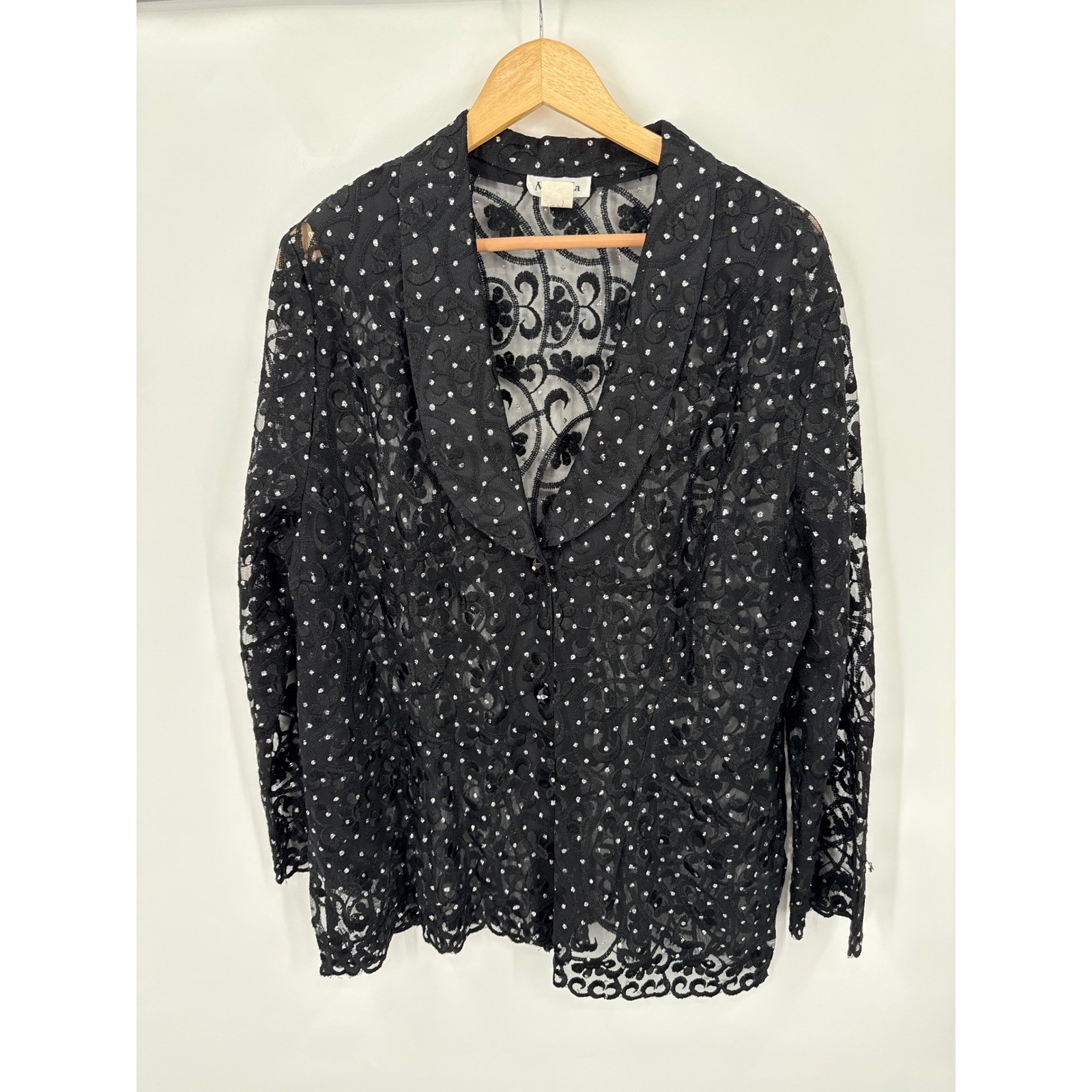 Vintage MaxiMa Evening Jacket Womens XL Lace Rhinestones Elegant Gala Bling