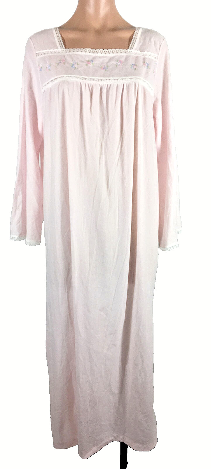 Vintage Brushed Nylon Granny Nightgown Damea’ Pink Long Sleeve Night Gown Size L