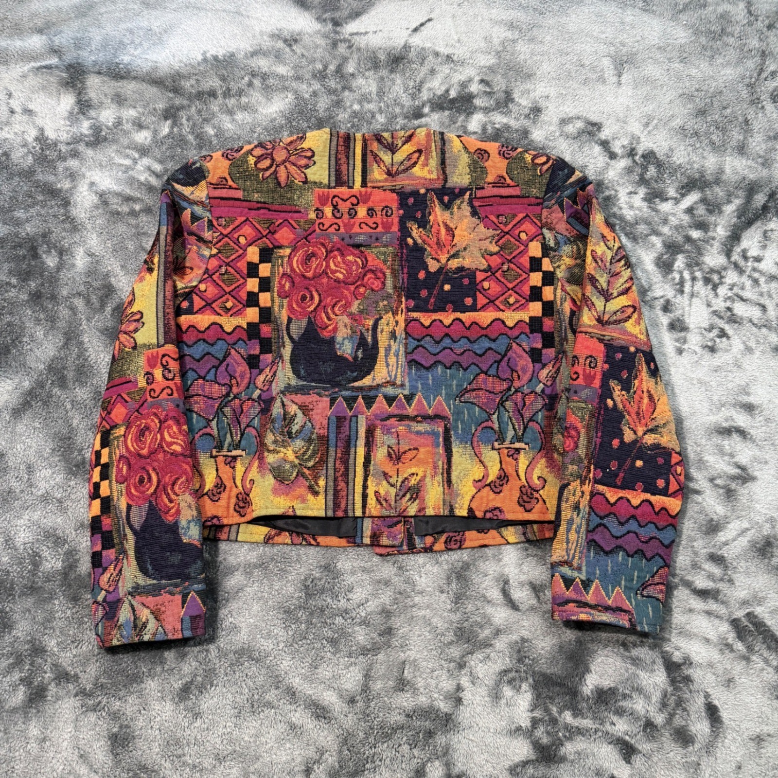 Painted Pony Vintage Tapestry Jacket Southwestern Floral Sunburst Button Medium
