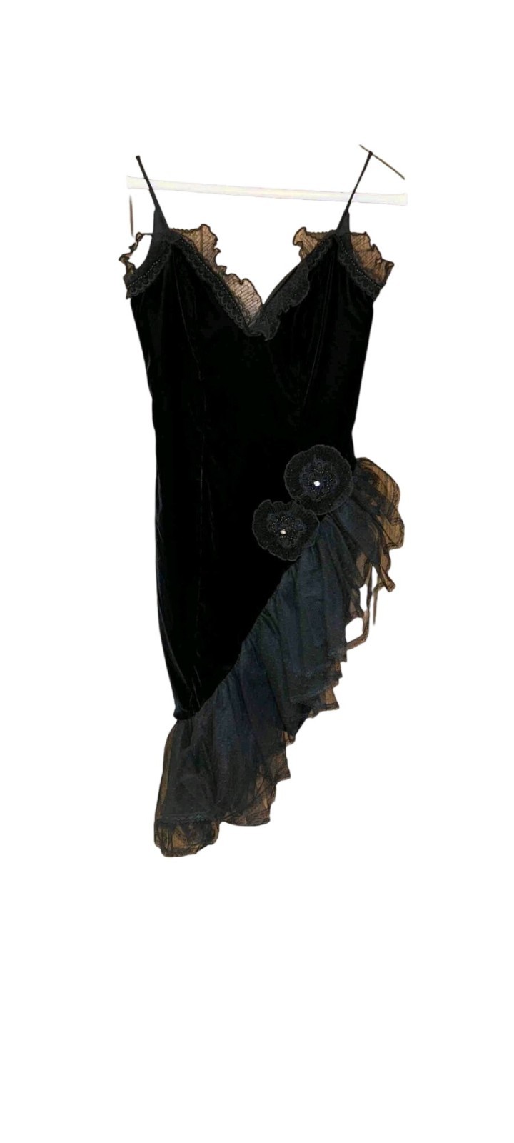Vintage Karen Okada Climax Black Sequin Tulle Dress Size S 5/6 USA Asymmetrical