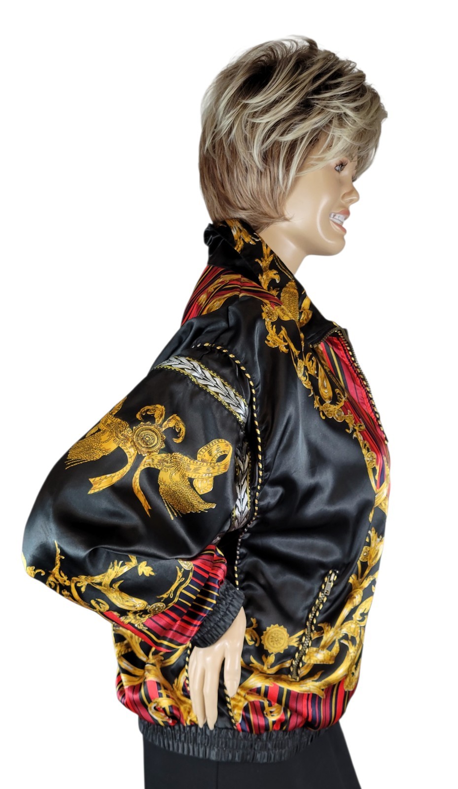 Vintage Casual Isle Women’s Rococo Baroque Poly Satin Bomber Jacket Full-Zip 1X