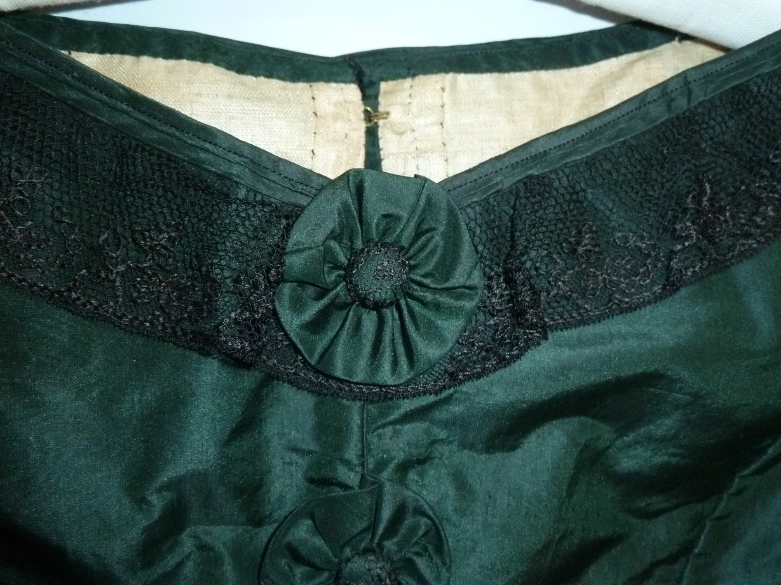 Antique Victorian Blouse Mid to late 1800s Vtg Chantilly Lace Handmade Rosettes