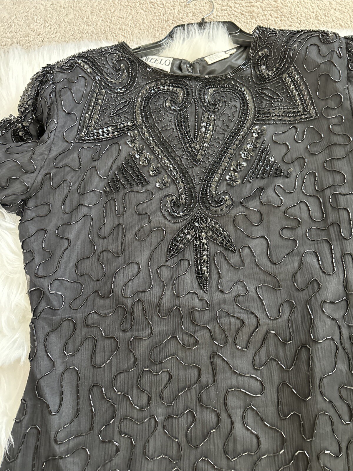Vintage 80s SweeLo Fully Beaded Black Dress 100% Silk Size 10-12 Cocktail