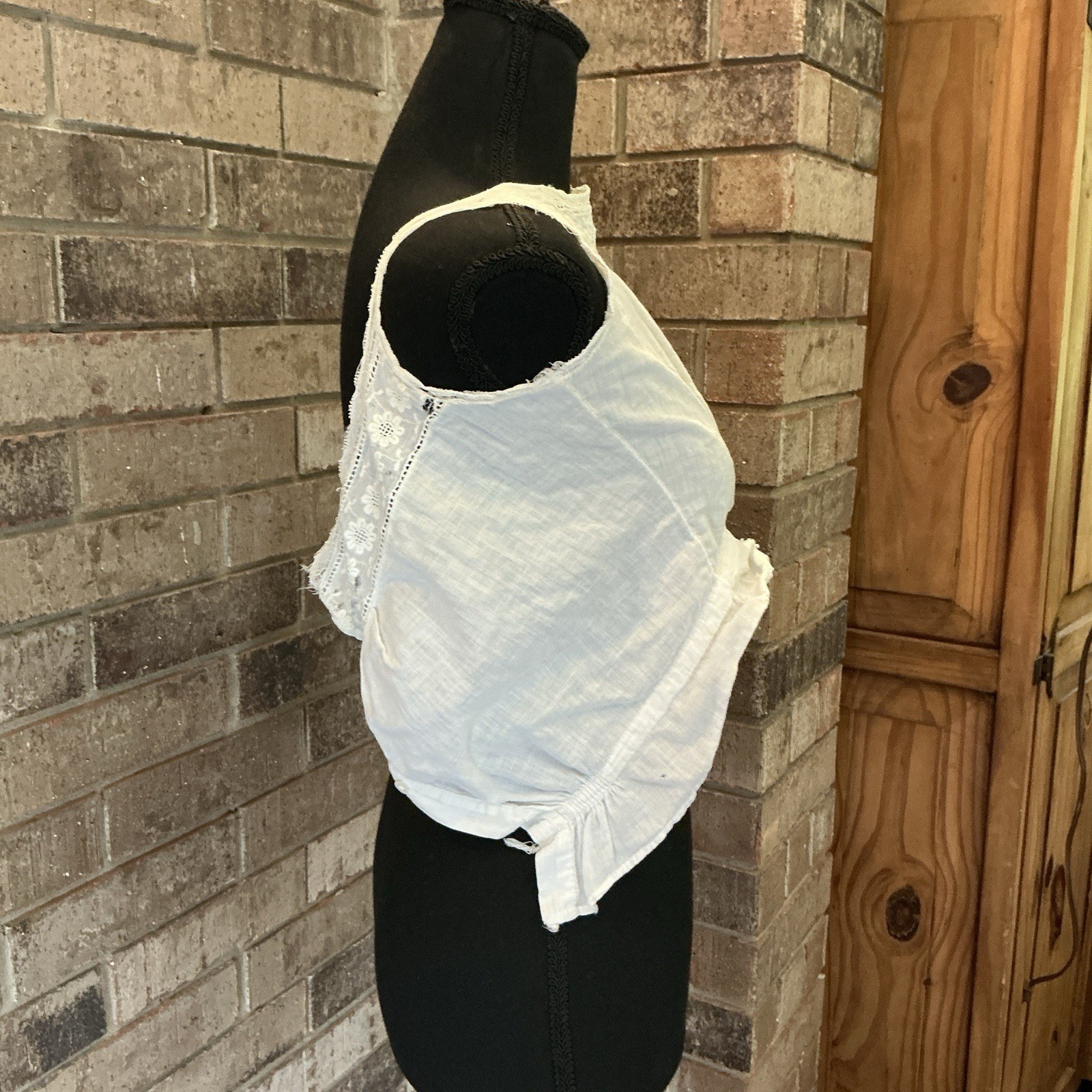 Antique Victorian Cotton Camisole Corset Cover Women’s XS Eyelet Lace Trim #7F4