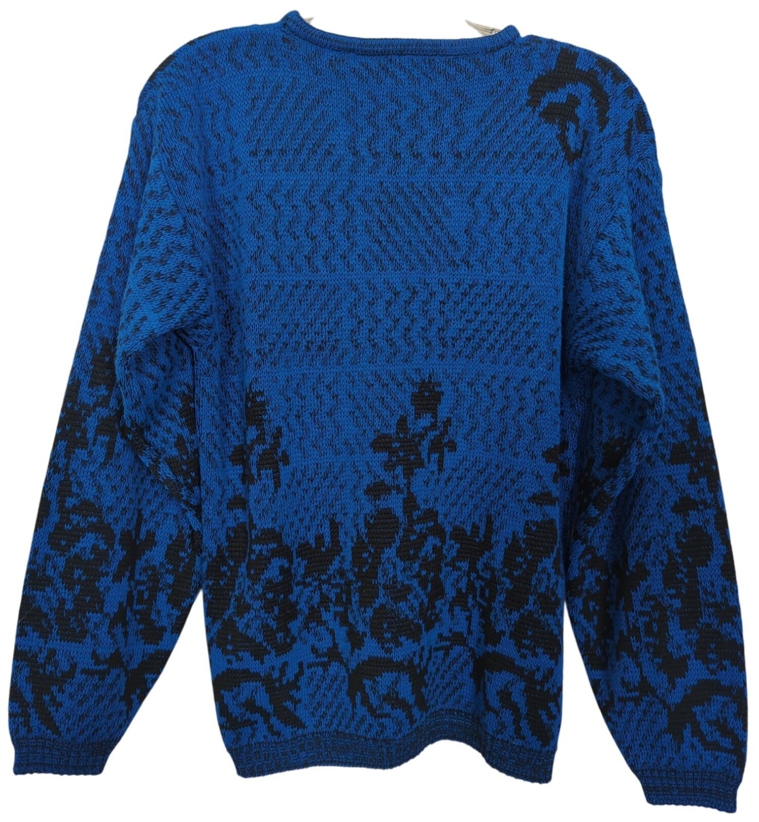 Vintage Tan F Jay long sleeve Sweater Blue & Black abstract floral Pattern Sz M