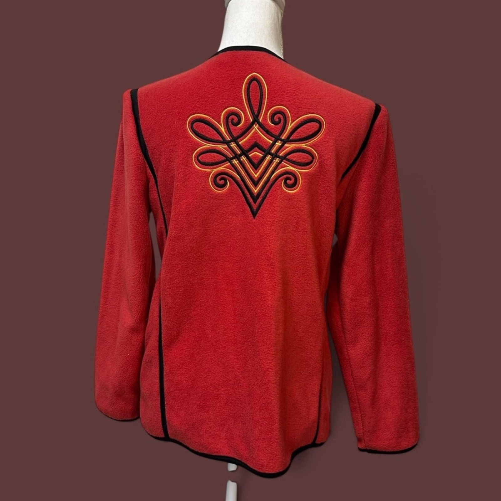 Bob Mackie Wearable Art Fleece Jacket XS Red Embroidered Zip Up Southwestern