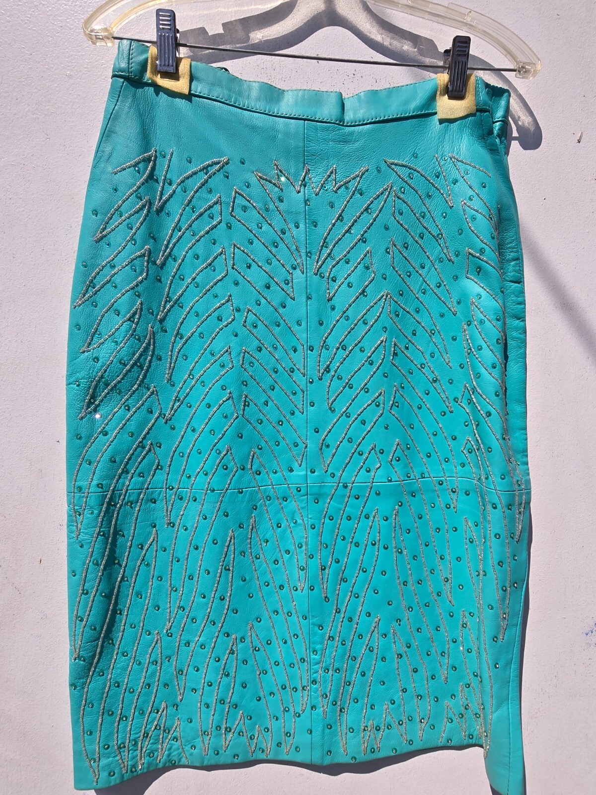 Vanna White Original Beaded Turquoise Leather 1980’s vintage Suit New W/Tags