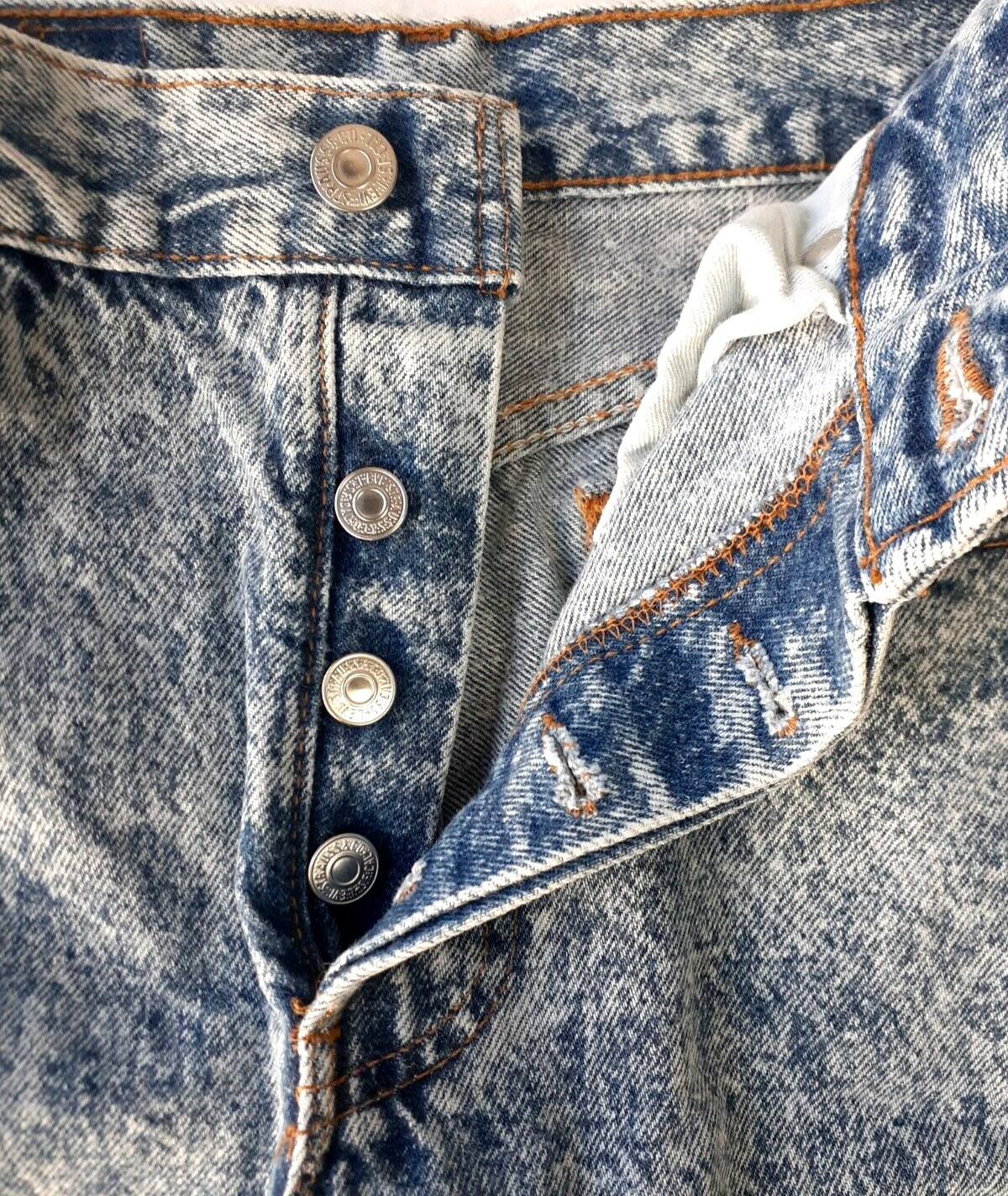 LEVIS Jeans Women 28×28 Blue Vintage 701 Red Tab ButtonUp Acid Wash Straight Leg
