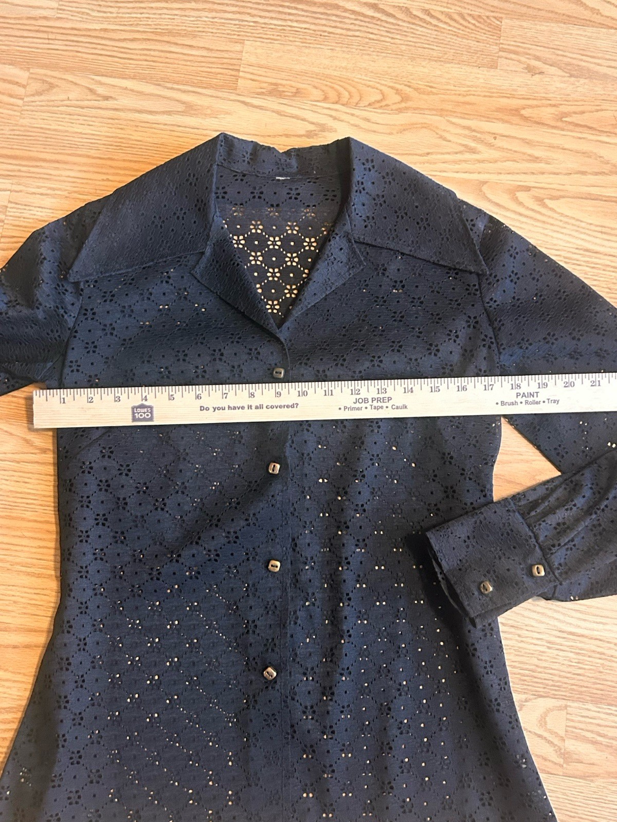 Vintage Black Eyelet Lace Shirt Dark Cottagecore Coquette Cutwork Blouse Western