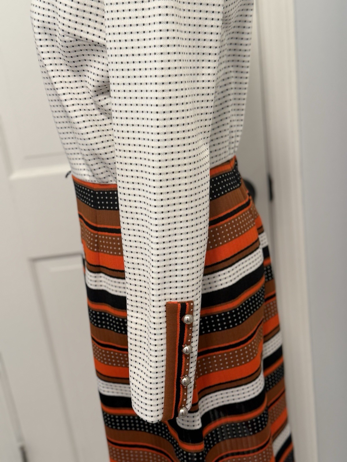 VTG Women’s Multi-Color Polka Dot Stripe Mod Pattern A Line Midi Dress Sz M
