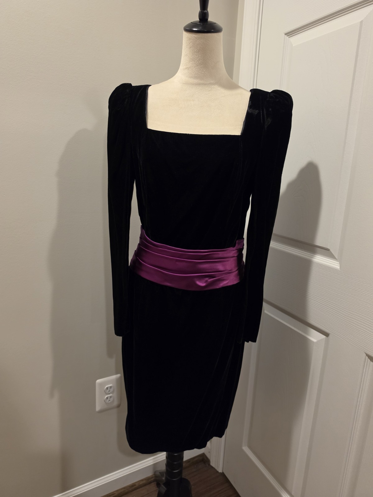 VTG Jessica McClintock Gunne Sax Black Velvet 80’s Prom Check Measurements