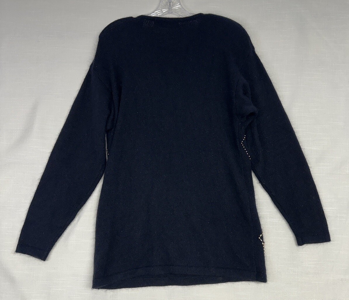 Vintage Karen Scott Women’s M Silk Wool Blend Jewel 80s 90s Glam Black Sweater