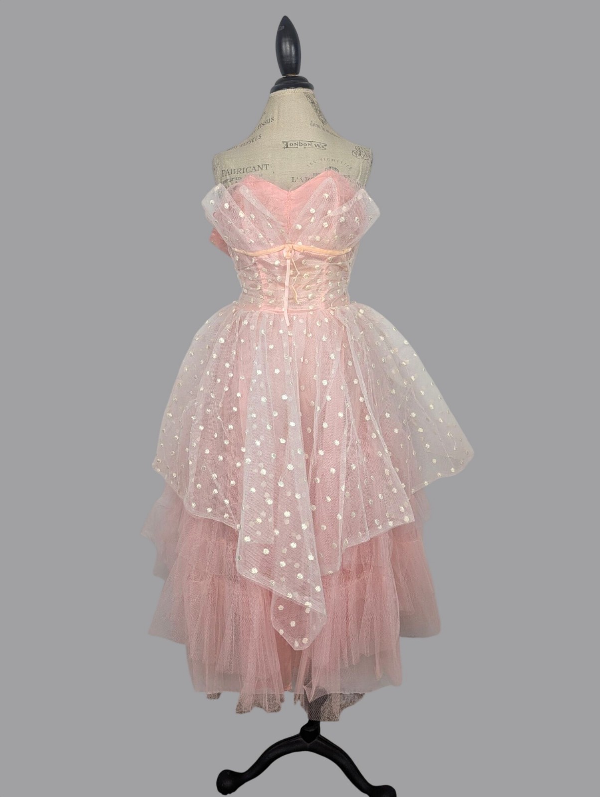 Vintage 50s Prom Dress XX Small 00 Pink Polka Dot