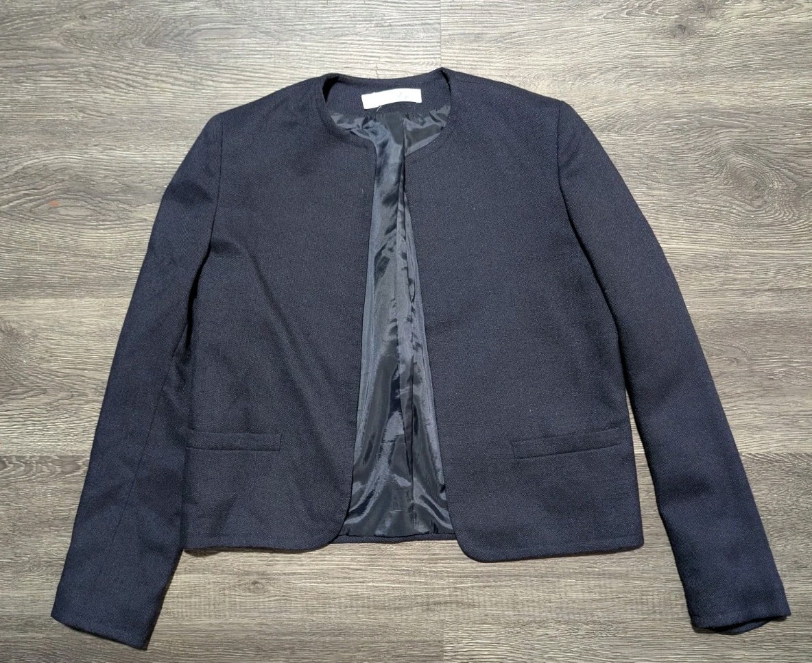 Vintage Prestige of Boston Navy Collarless Blazer – Open Front Professional…