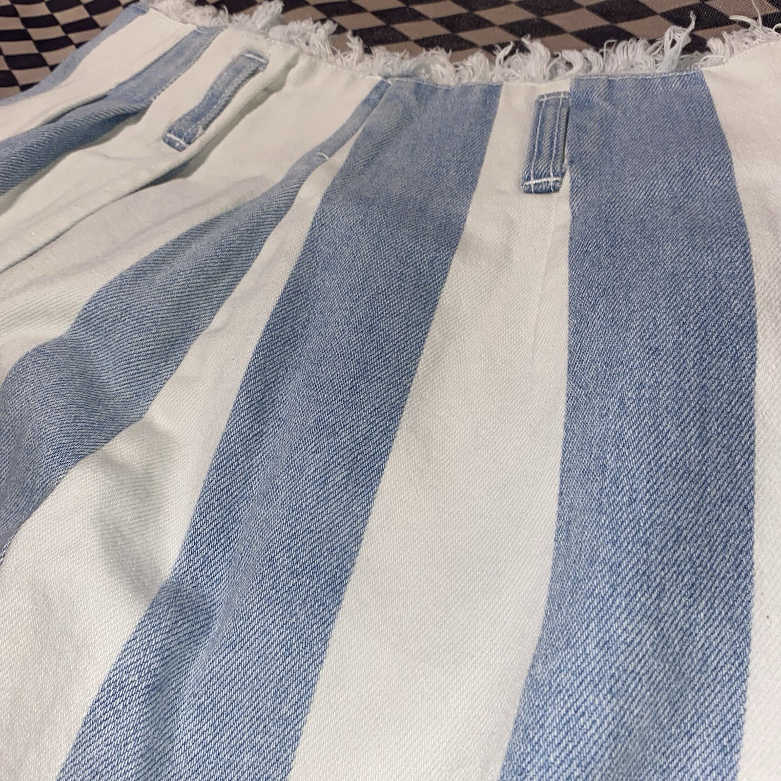 Vintage Nuovo County Seat Striped Denim Mini Skirt Blue White Wrap Front 5/6