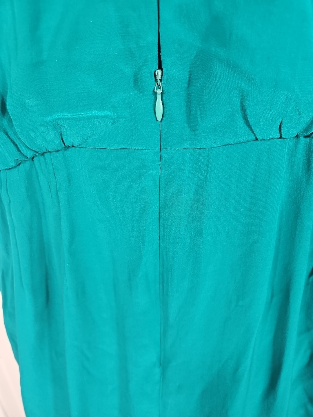 80s Glam 100% Silk Teal Cocktail Dress 6 Open Back Shoulder Pads Luxury Dallas