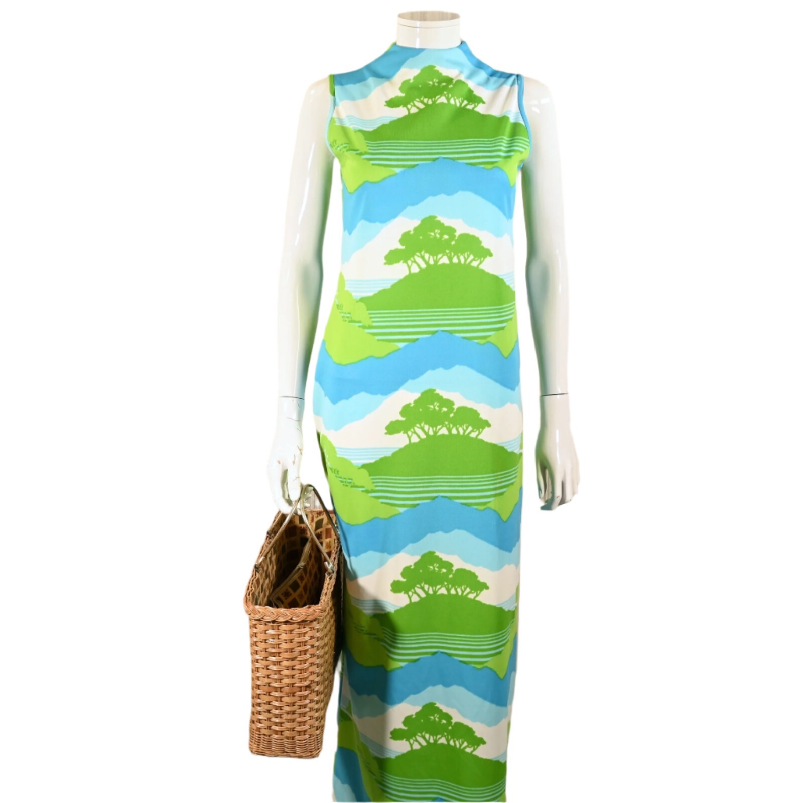 Vintage Maxi Dress Trees/Nature/Novelty Print, Bohemian Hippie Dress S
