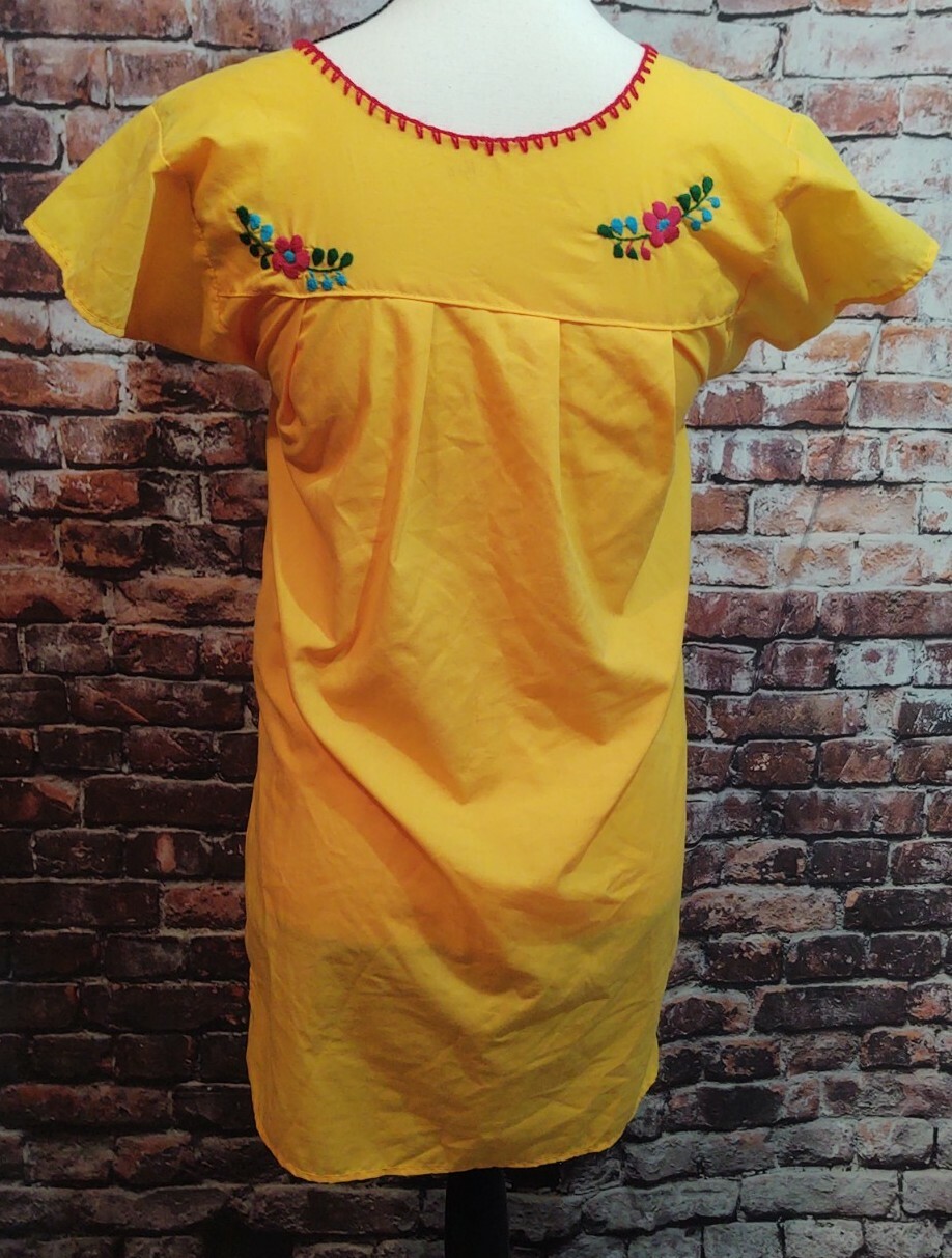 VINTAGE HANDMADE MULTICOLOR EMBROIDERED FLORAL HAWAIIAN DRESS OR SHIRT YELLOW