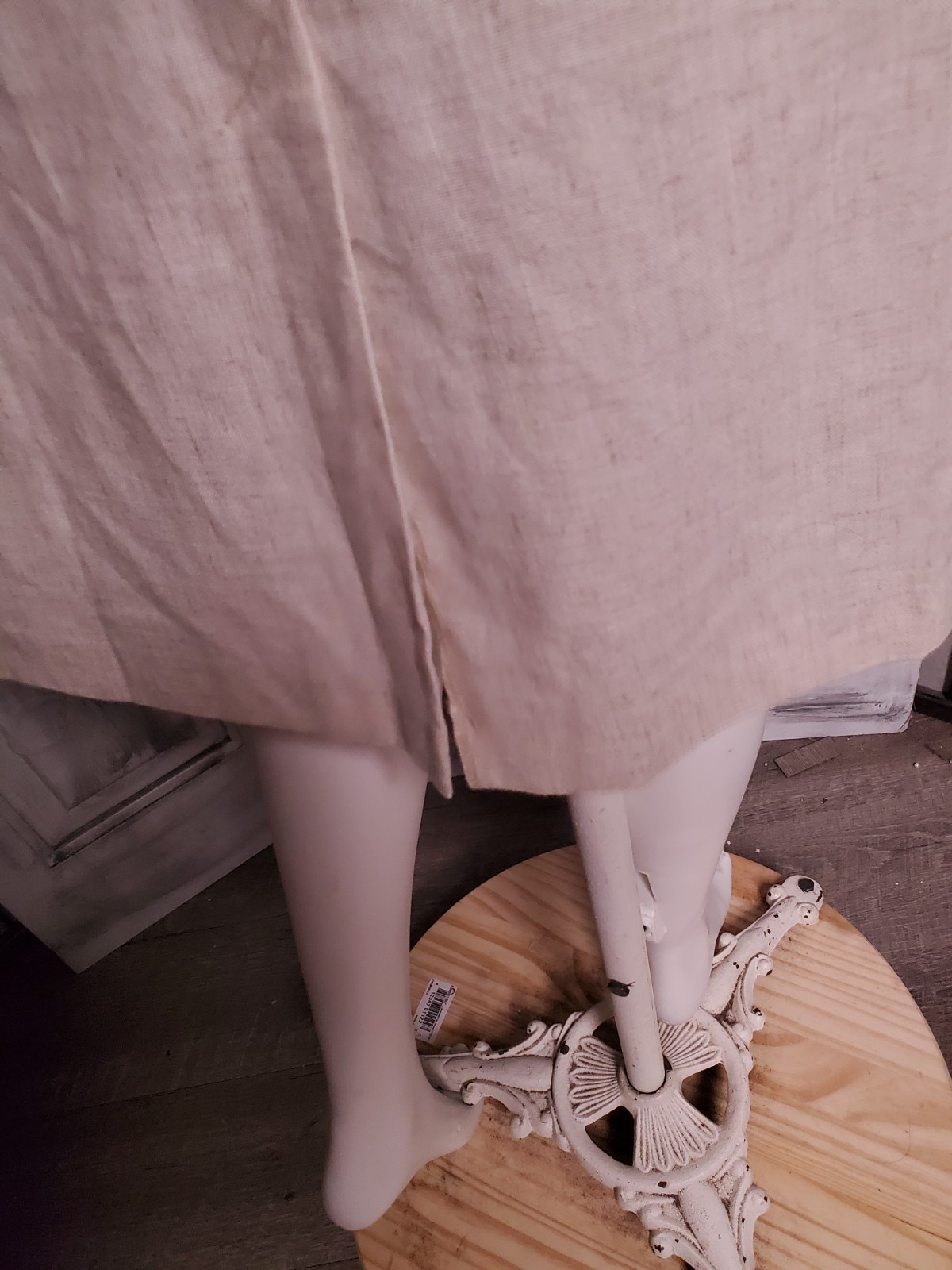 M VTG 80s Cream W/Belt Midi Sun Dress Linen OR Blend Sundress Elastic Waist