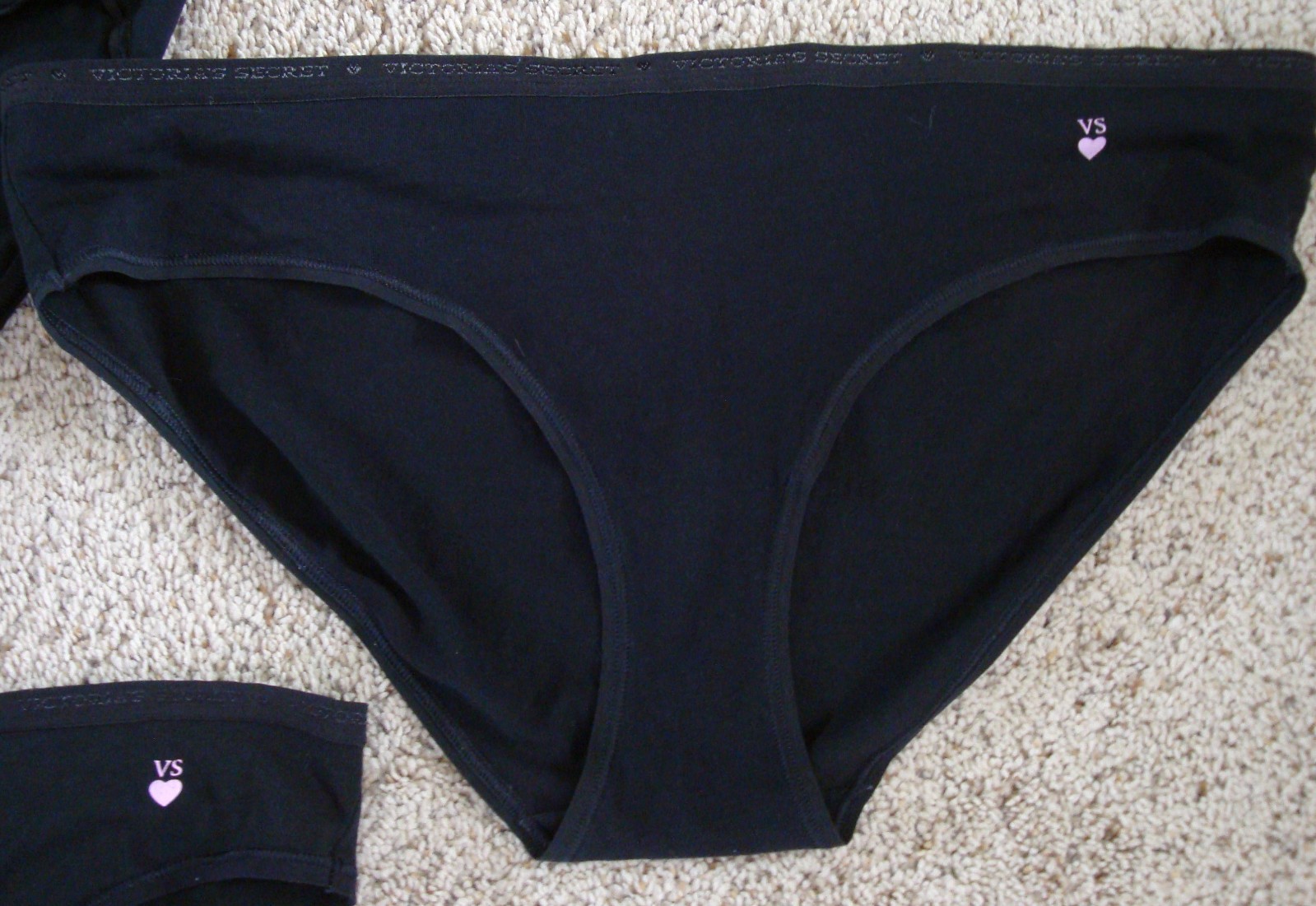 Lot of 3 Victoria’s Secret XL Vintage Black Cotton Logo Waist Bikini & Hiphugger