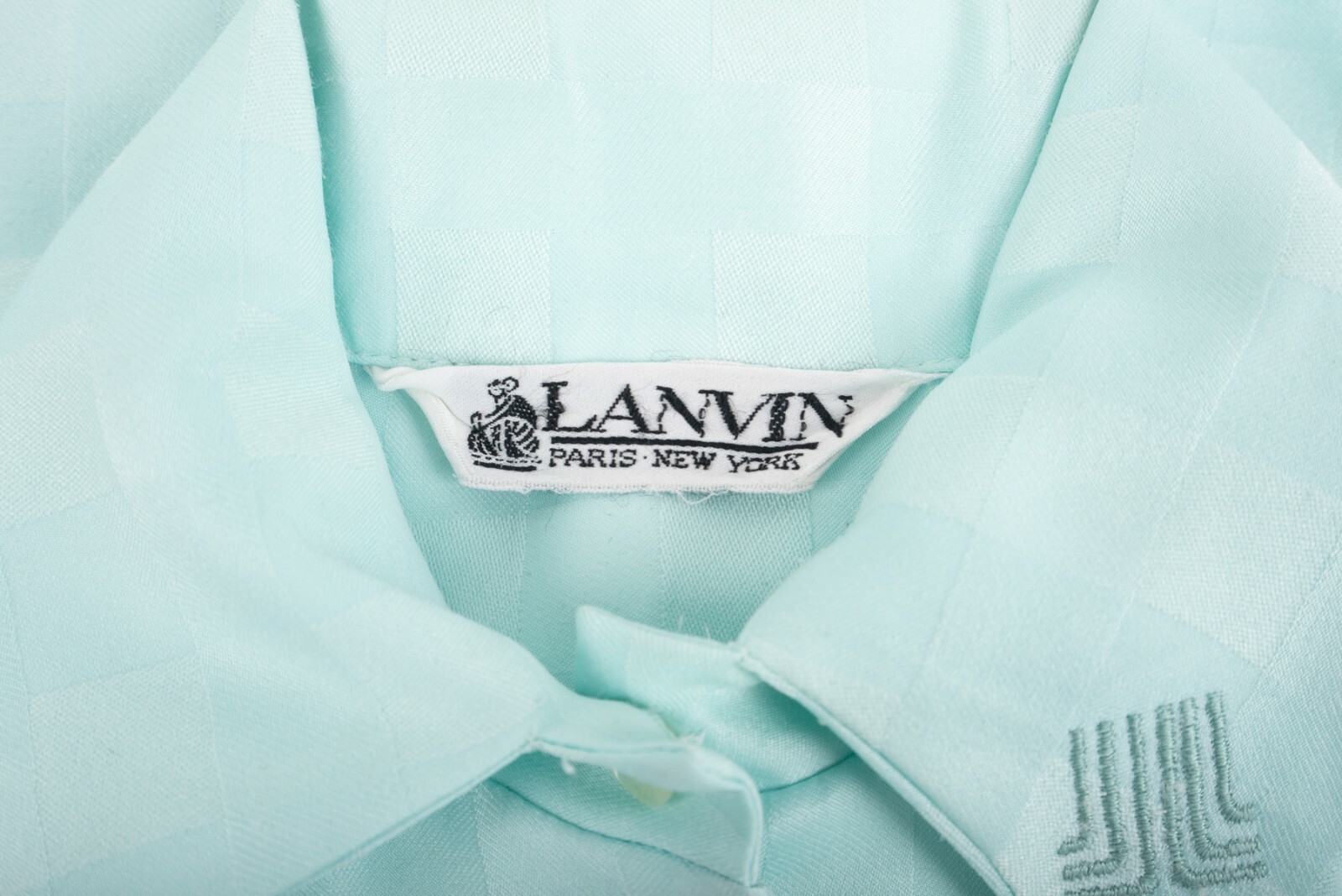 Vintage Womans Lanvin Paris New York Blouse Button Shirt Small Size 8 Mint Green