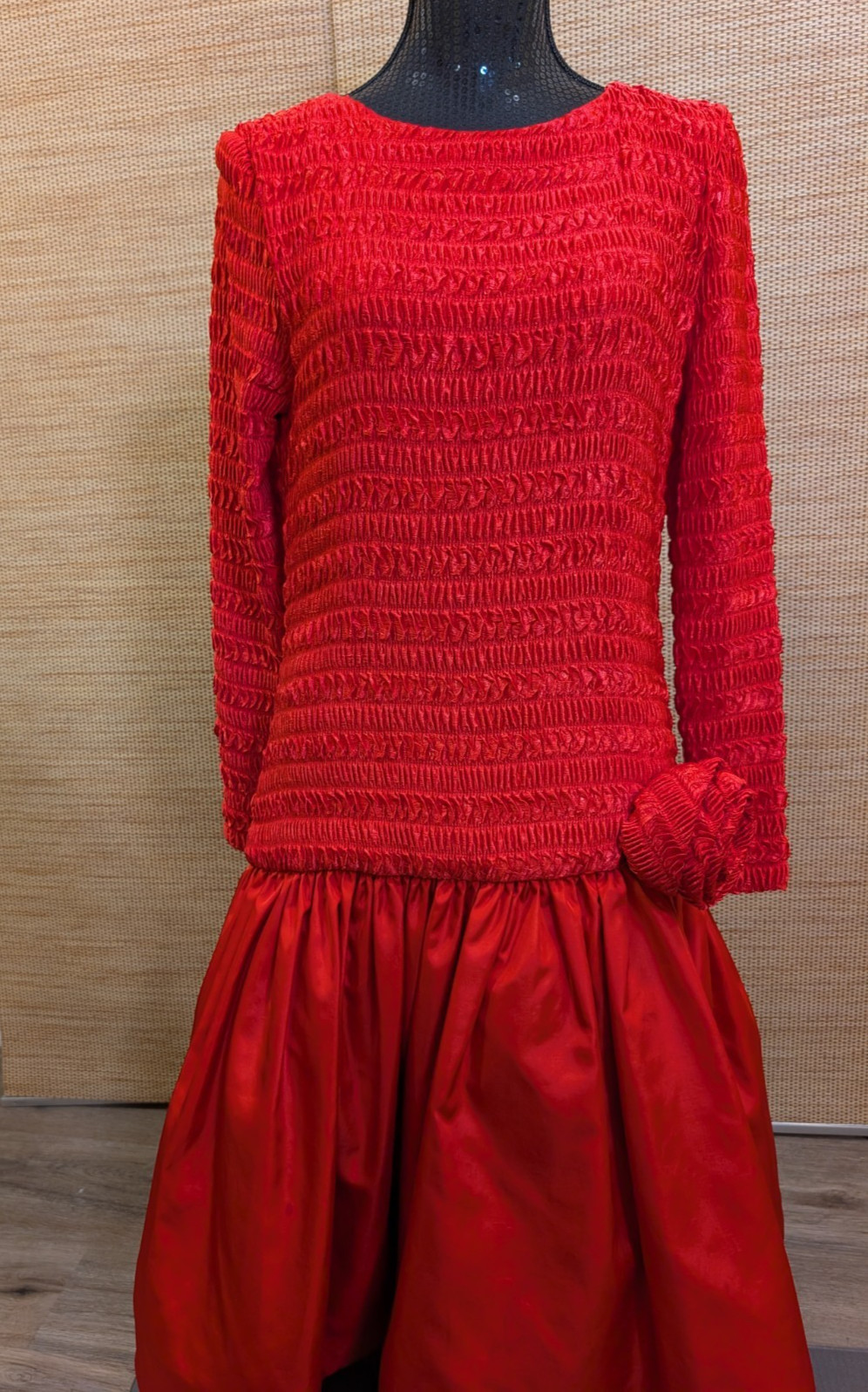 Vintage Morton Myles For The Warrens Size 12 Red Dress Drop Waist Rosette USA