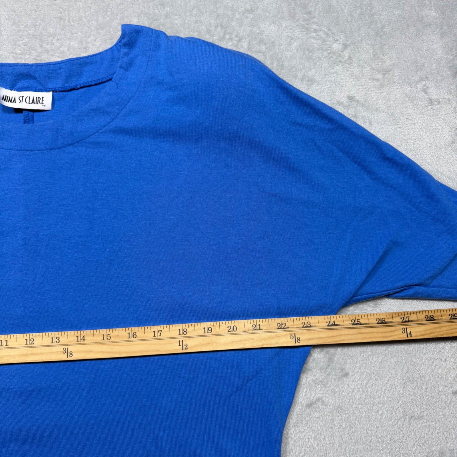 Vintage Nina St Claire Blue Cotton Batwing Lettuce Hem Top Size L 90s Minimalist