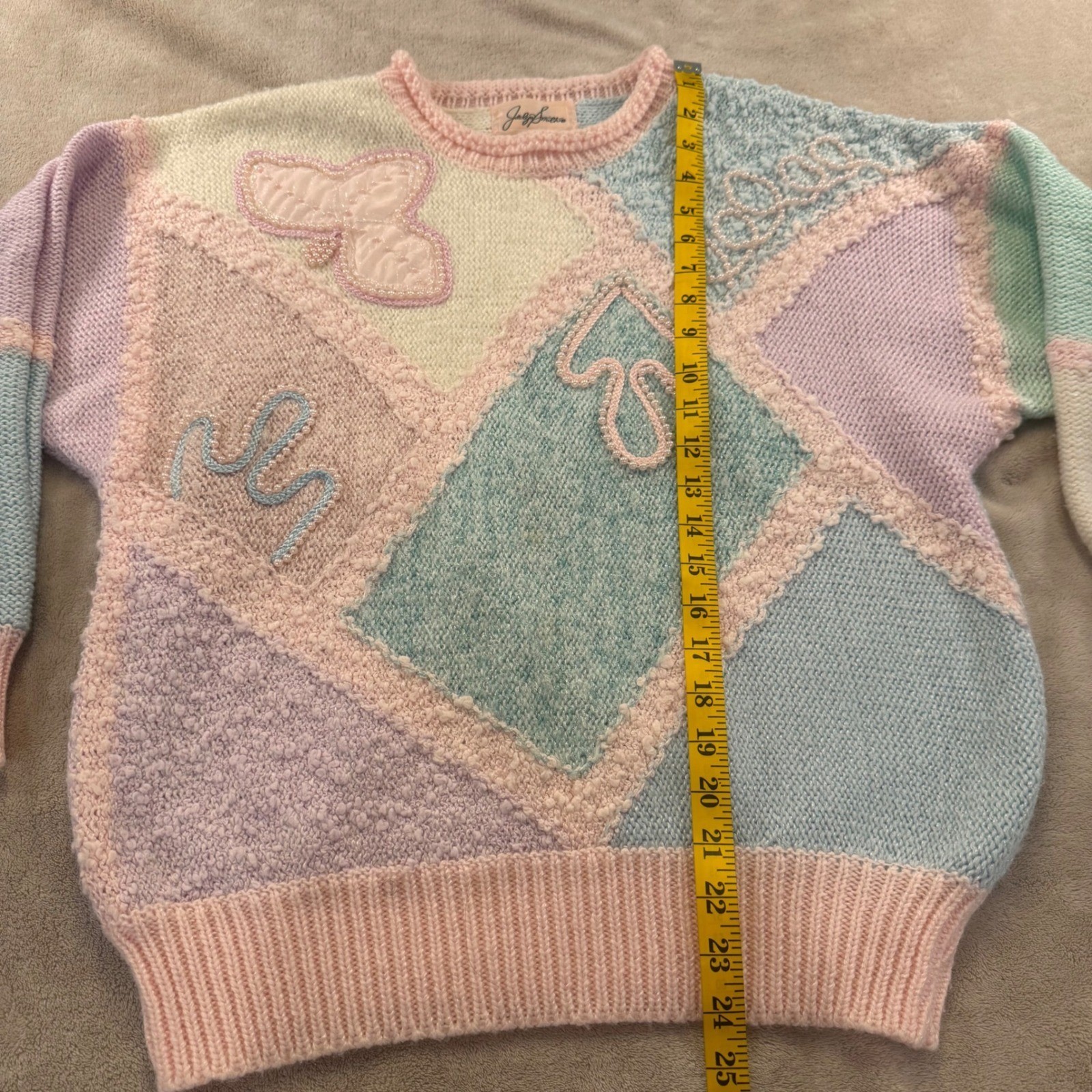 Vintage 80’s Pastel Patchwork Beaded Sweater Women’s Halloween Costume Sz S