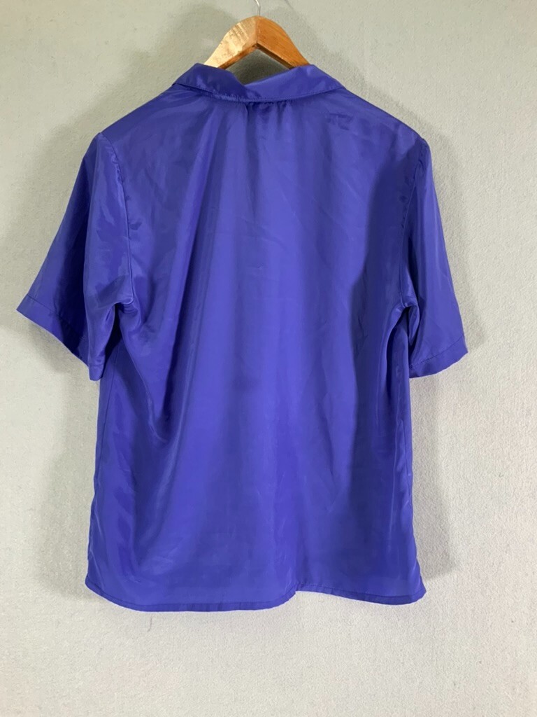 VTG 80’s Impressions Of California Women Top Sz M Blouse Blue Silky NICE!