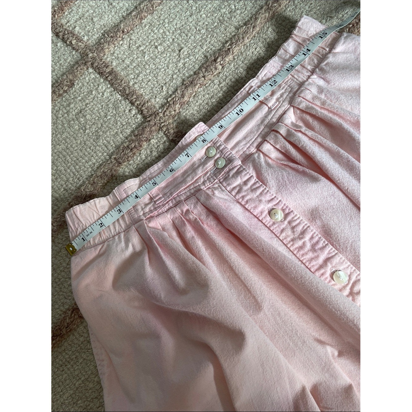 Vintage 80s Cottagecore Pastel Pink White Button Midi Skirt Koret City Blues 10