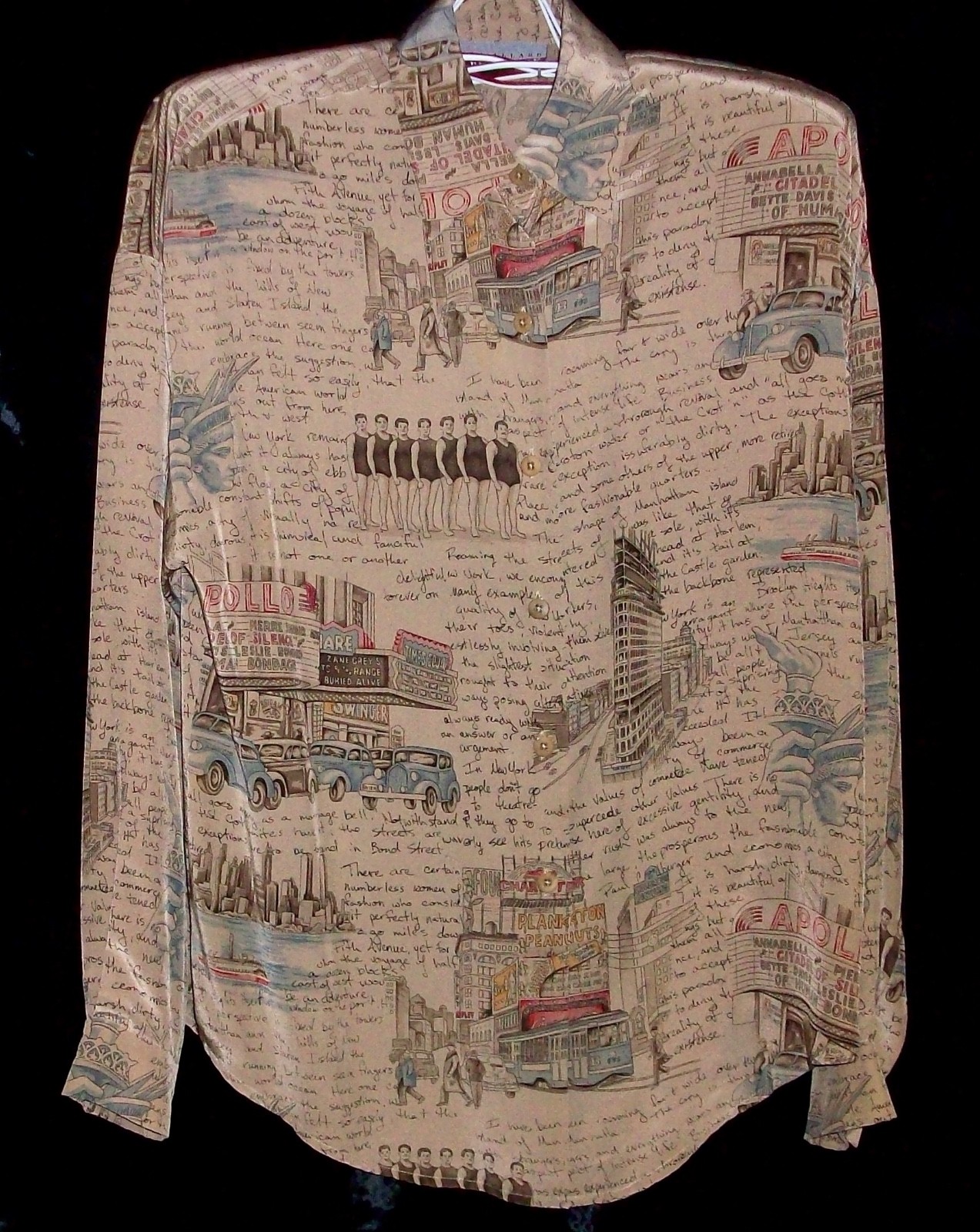 ⭐️ Vintage ELLEN TRACY 100% Silk 30’s New York City Print Loose Blouse Shirt 6