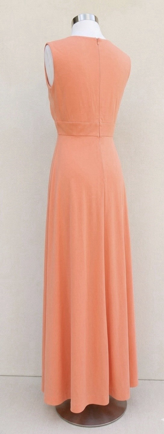 VTG 70s Union Made ILGWU Peach Sleeveless Empire Waist Maxi Dress VTG 14
