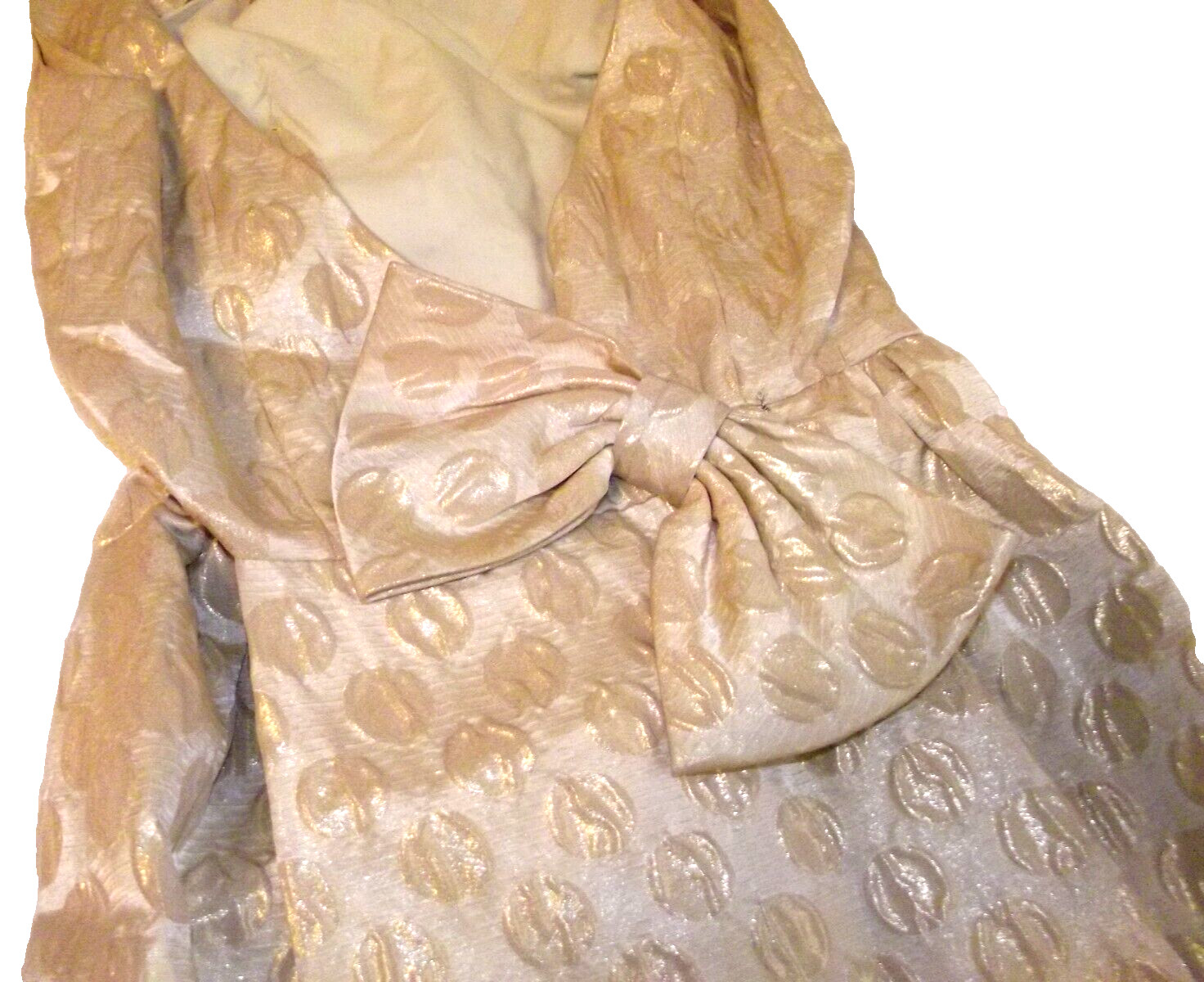 1940s Sandra Sage Creation Formal Petite Cream/Gold Dress Sleeveless Open Back