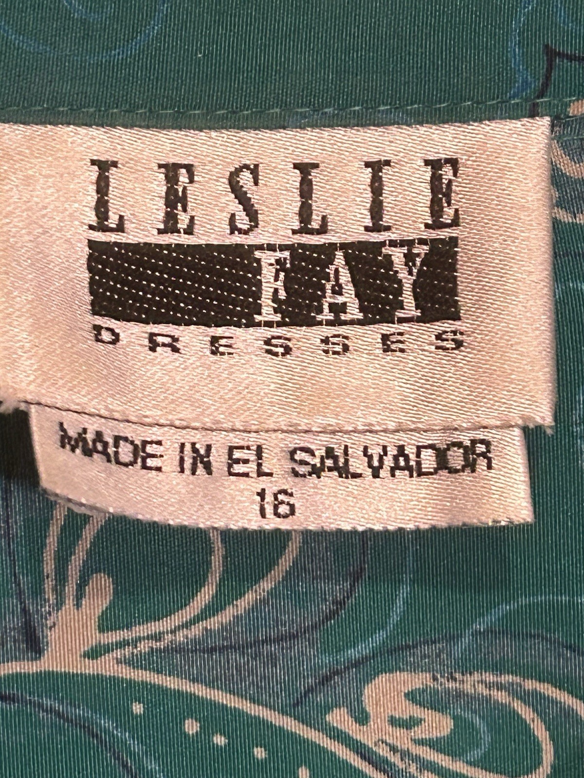 VTG 80s Leslie Fay Secretary Dress Sz 16 Long Sleeve Pleated Midi Green Paisley