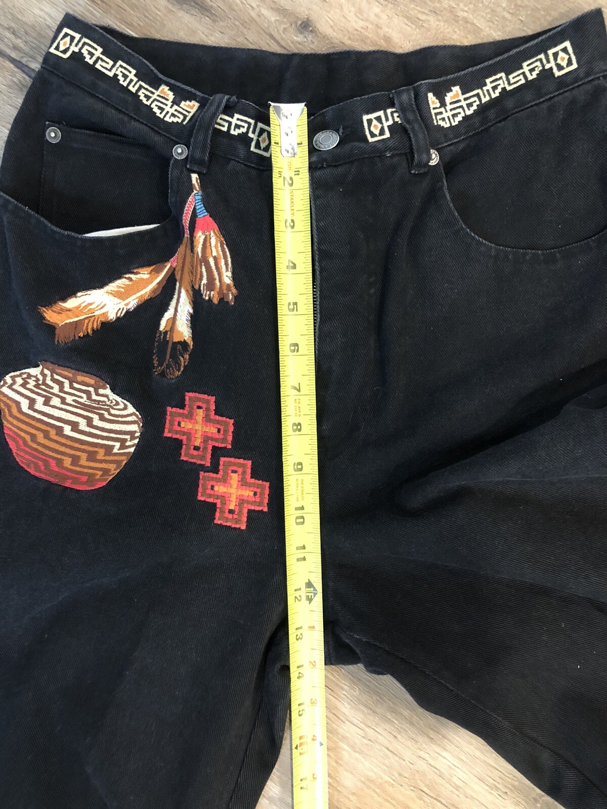 90s Cambridge Dry Goods Native Feather Kachina Black Tapered Jeans Size 10
