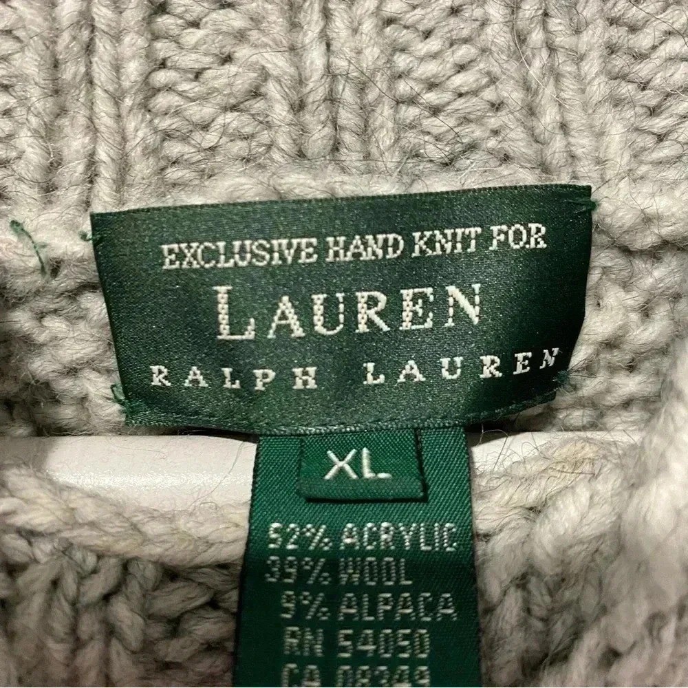 Lauren Ralph Lauren vintage women’s chunky hand knit sweater gray wool alpaca XL