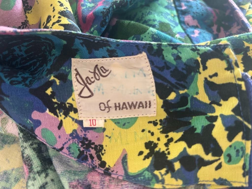 Vintage JA-NA Hawaiian Maxi Dress Size 10 Abstract Floral Multi Color Barkcloth