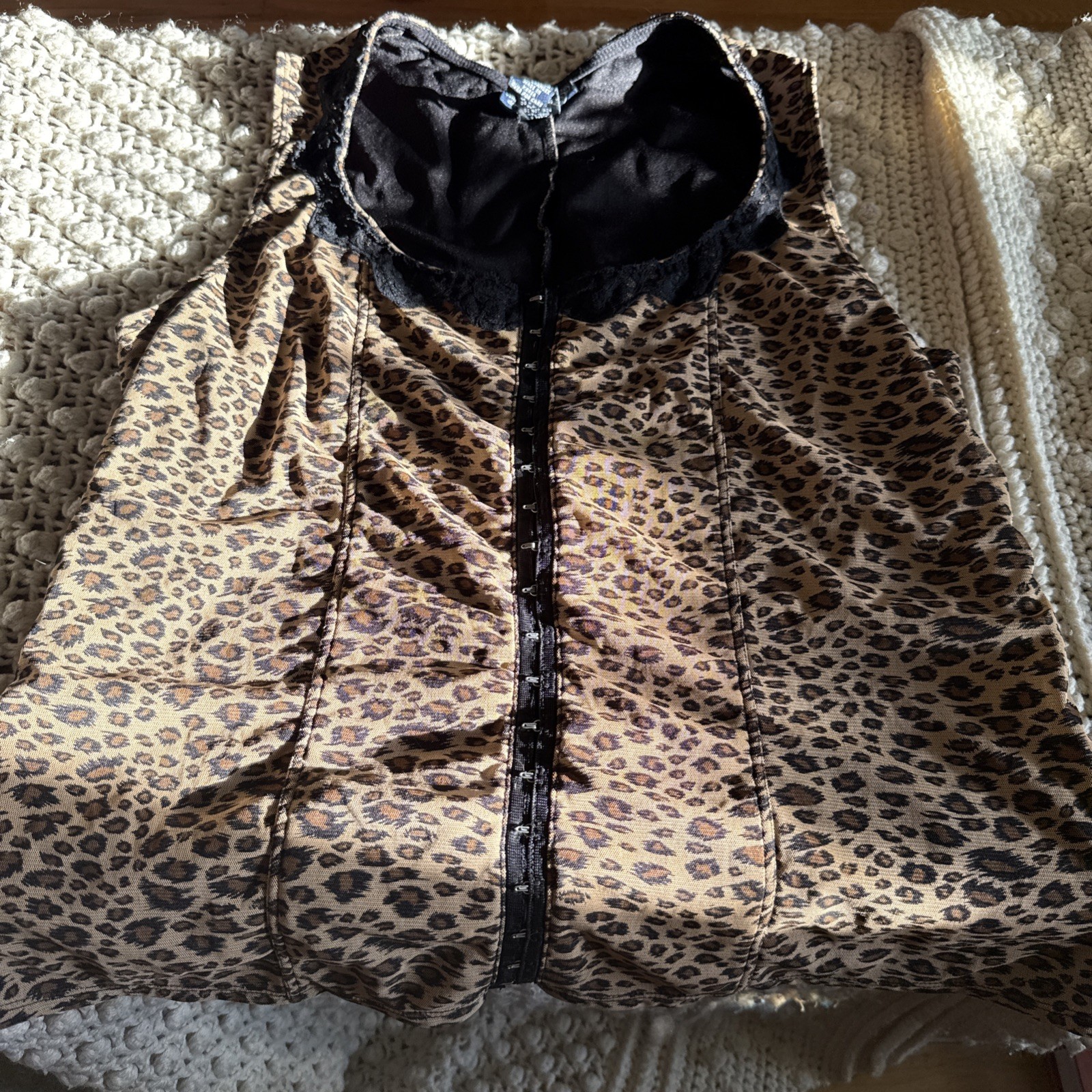 VTG Venezia Leopard Corset Top 18/20 Brown Lace Hook Eye Y2K Indie Sleaze Grunge