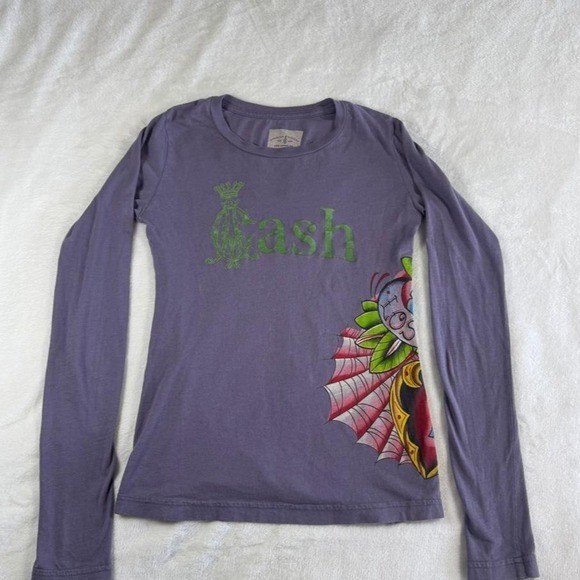 Rare grail Christian Audigier Ed Hardy purple cash graphic top y2k vintage