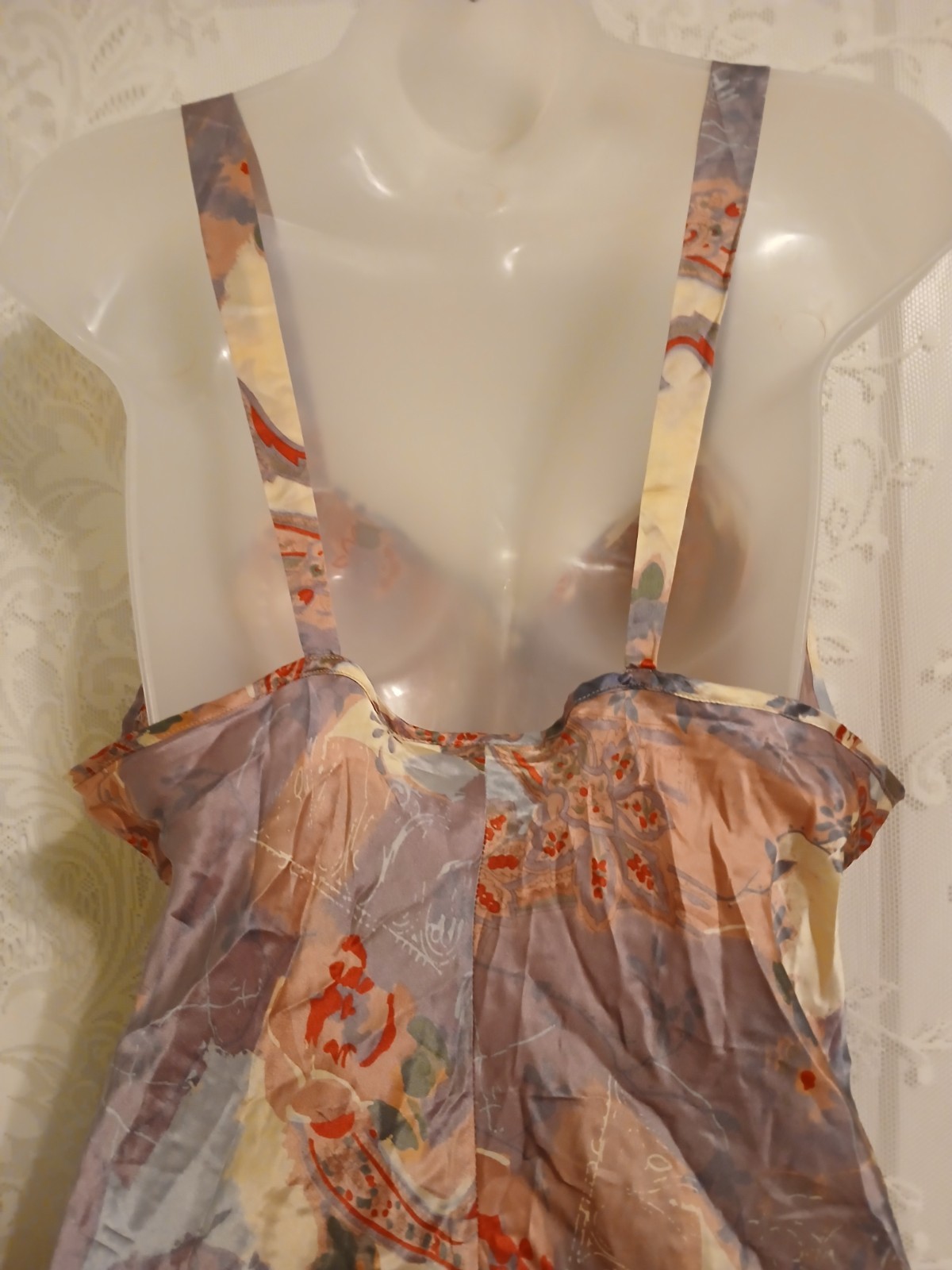 Vintage Intimates SILK Pastel Paisley Nighty Slip Dress Negligee Lingerie XL EUC