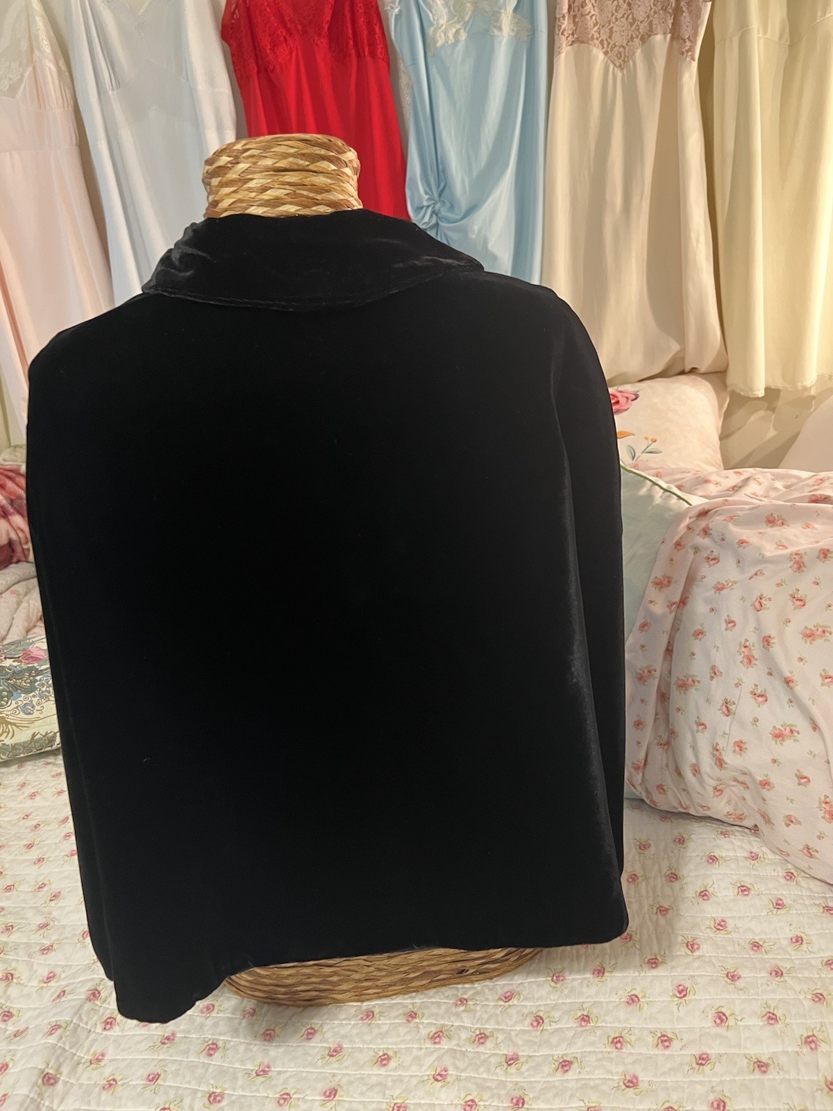 Vintage Black Silk Velvet Opera Cape Goth Witchey