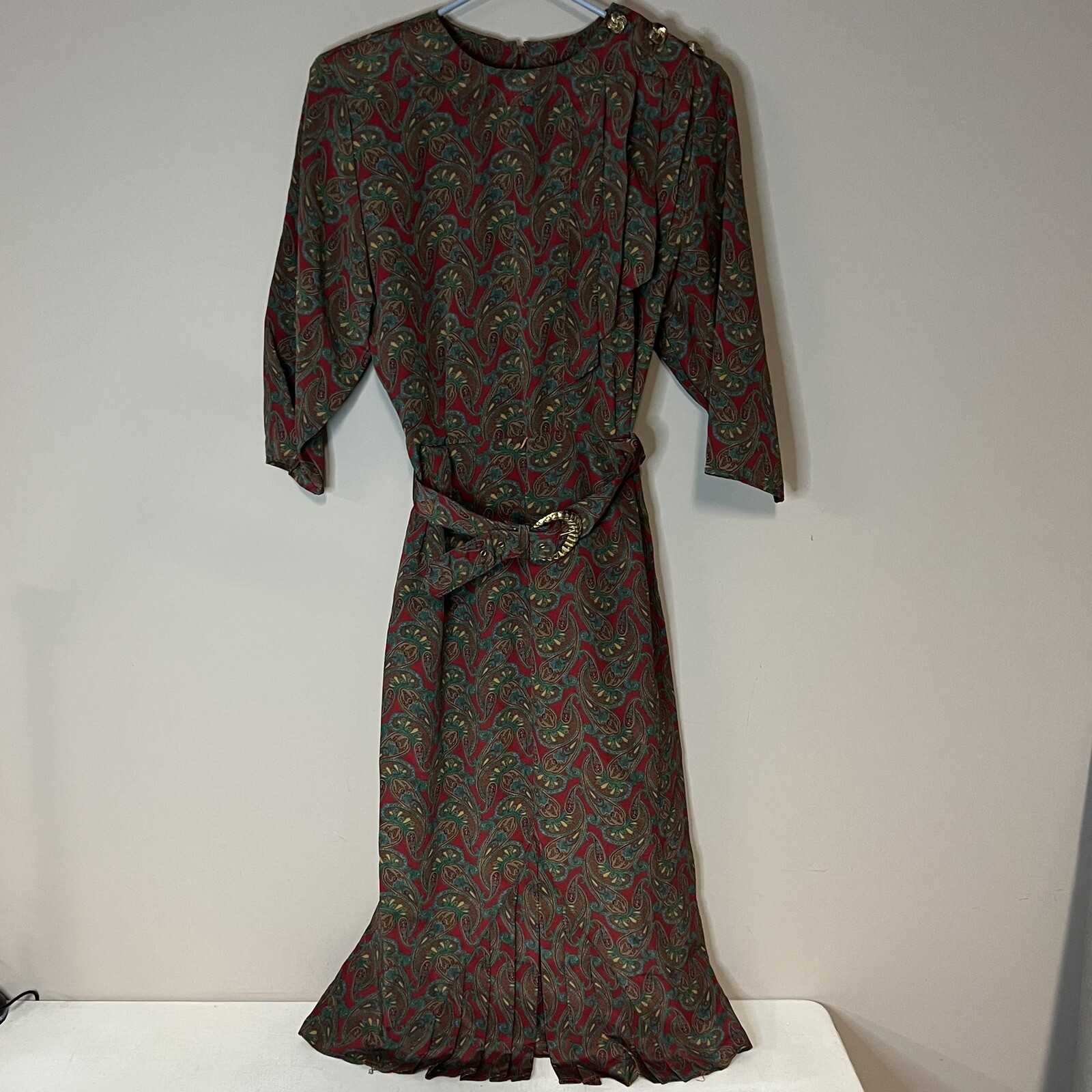 VTG Paisley Belted Dress 1980s 1970s Womens Small Approx