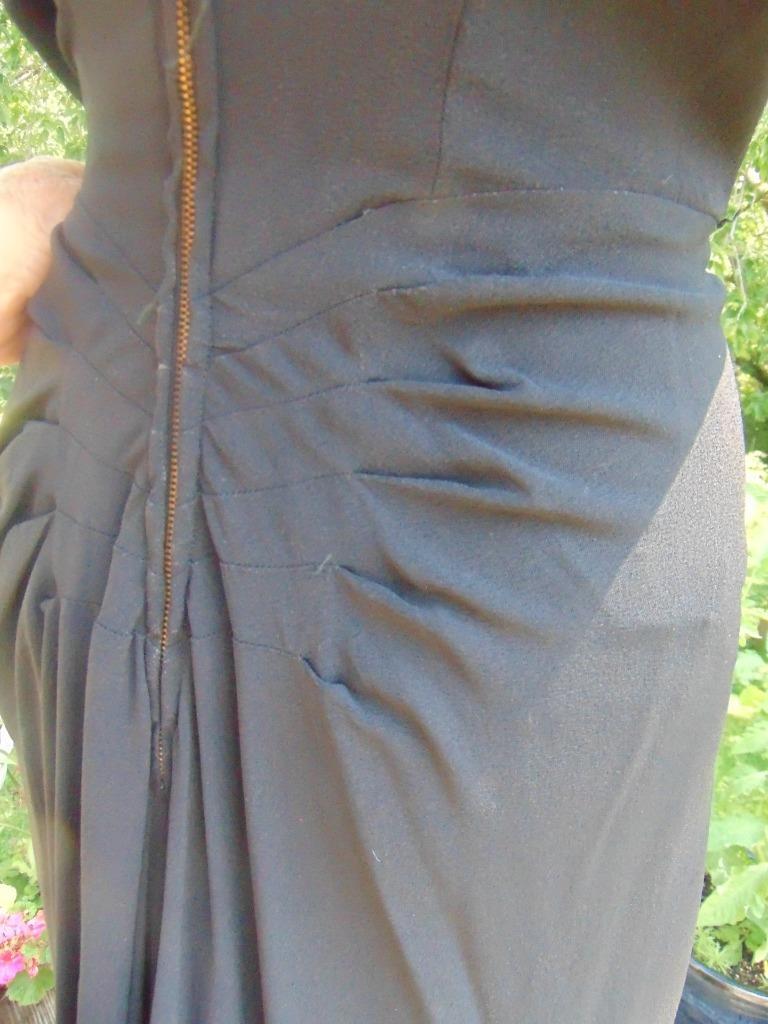 VTG 40s Black Rayon Sequin Cocktail Dress Back Drape 28W