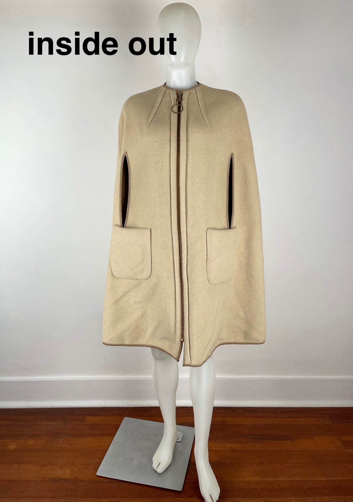 VTG 60s Cape Wool Leather Trim Ring Zipper ILGWU (SEE FLAWS