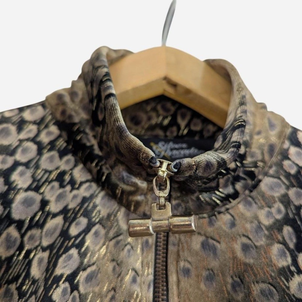 Vintage Silver Threads Ltd Animal Print Velvet Zip Jacket Petite Small