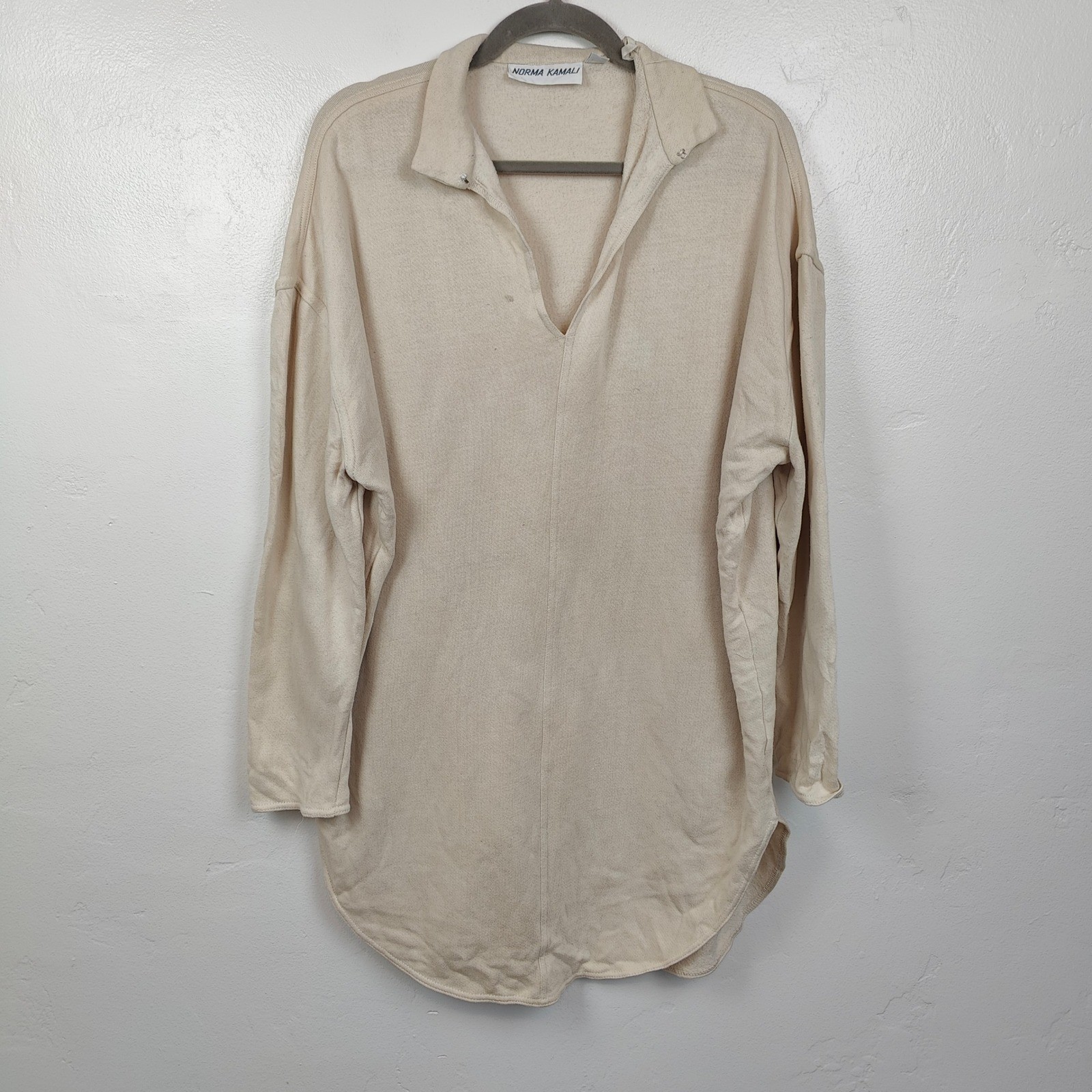 Vintage Norma Kamali Tunic Top Womens Small Cream Oversized Fleece 80s 90s