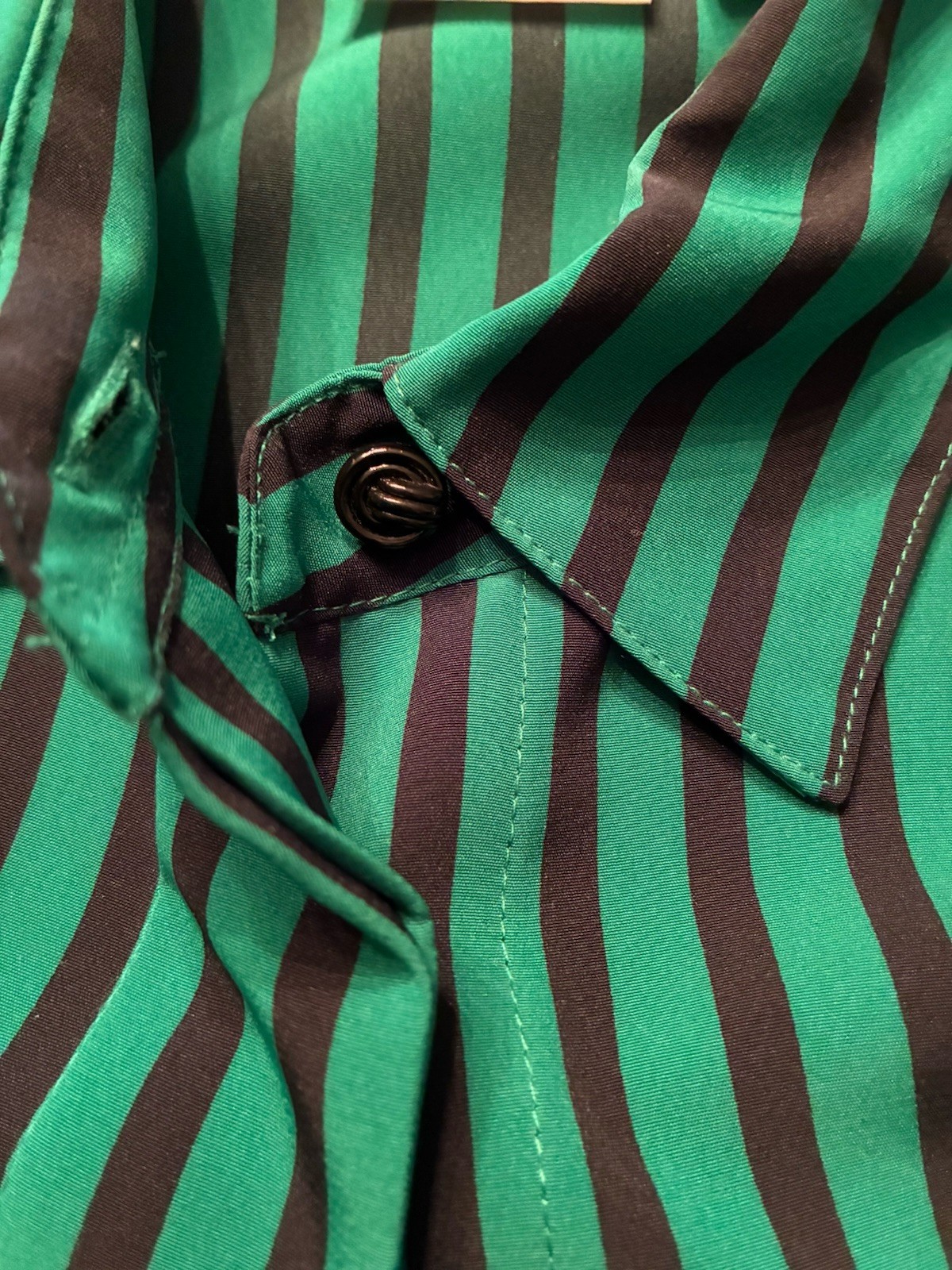 VTG Koret Green Black Stripe Long Sleeve Button Blouse Shirt Size 12